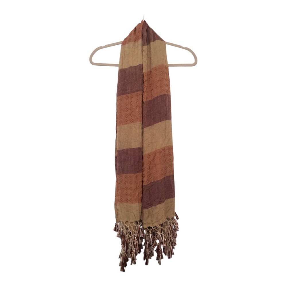 Free People Orange Patterned Lattice Fringe Scarf